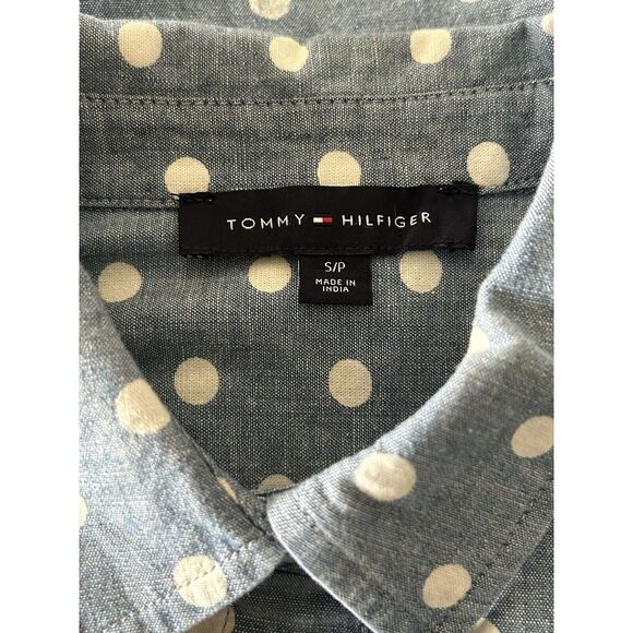 Tommy Hilfiger Women's Small Button Utility Shirt Cotton Polka Dot Chambray Blue - Picture 8 of 9